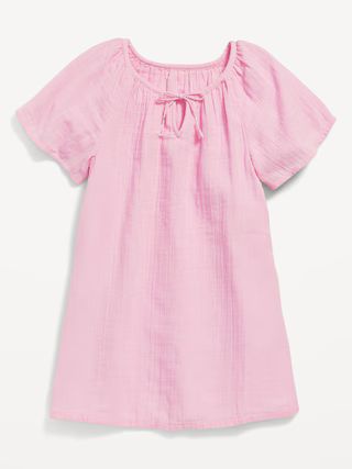 Double-Weave Short-Sleeve Tie-Neck Dress for Girls | Old Navy (US)