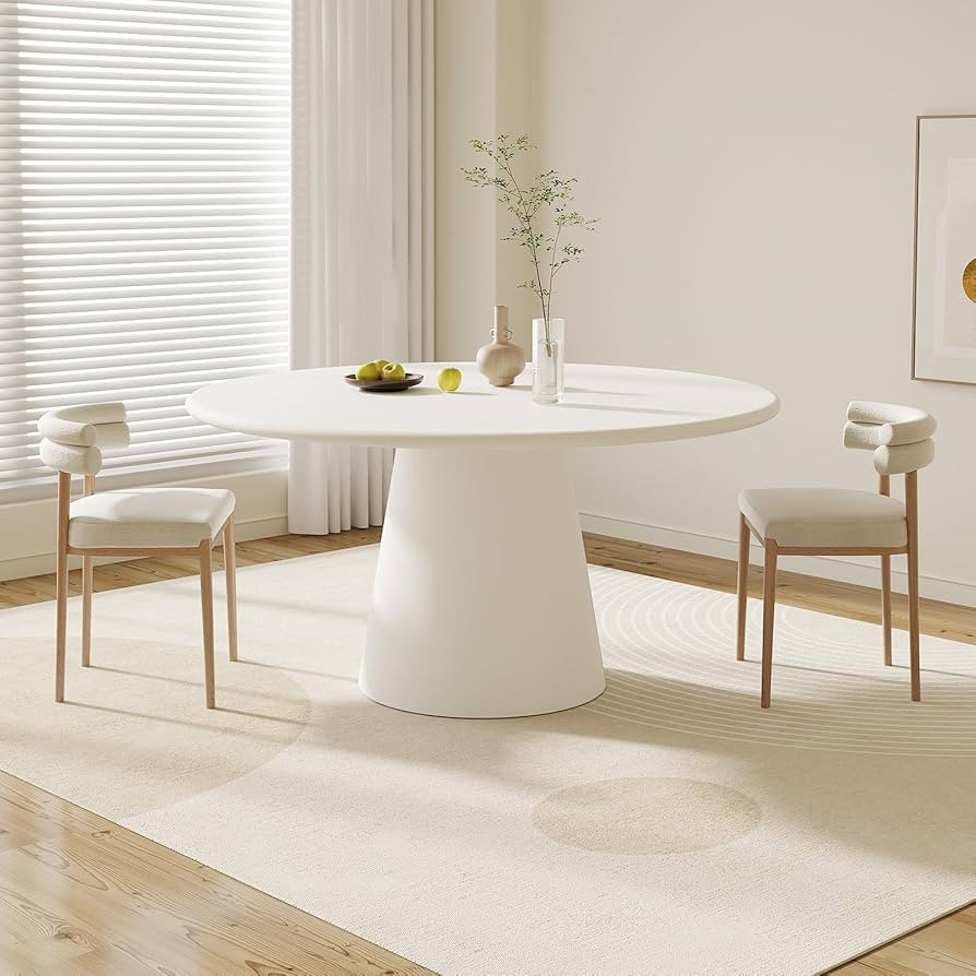 44.5" Modern Round Dining Table for 4, White Circle Dining Room Table with Matte Concrete, Pedest... | Amazon (US)