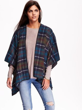 Old Navy Womens Faux Wool Open Front Poncho Size M/L - Teal Plaid | Old Navy US