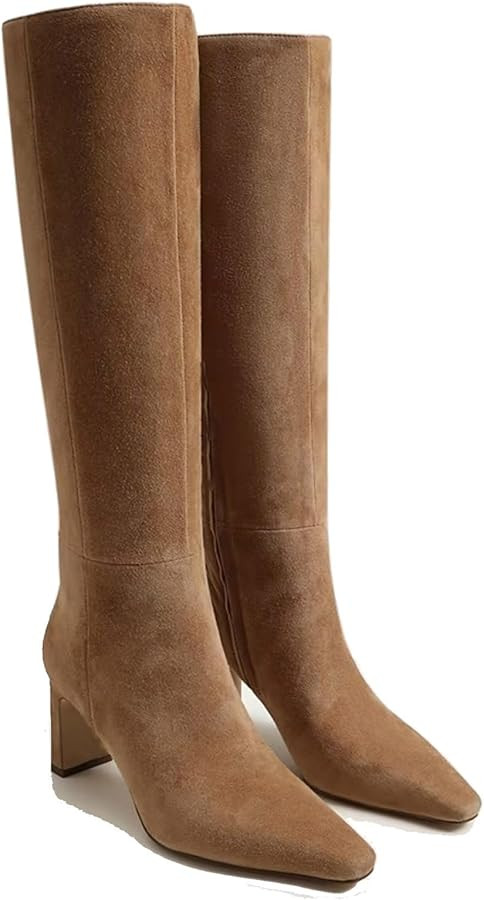 Knee High Boots for Women Square Toe Chunky Block Heeled Side Zipper Tall Boots Wide Calf Dress L... | Amazon (US)