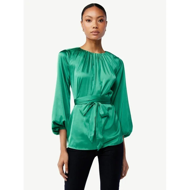 Scoop Women's Belted Blouse with Blouson Sleeves | Walmart (US)