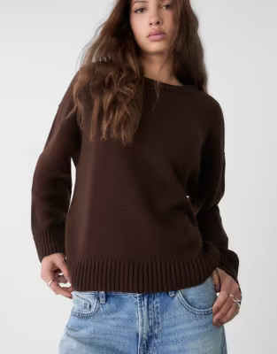 Stradivarius crew neck knit sweater in brown | ASOS | ASOS (Global)