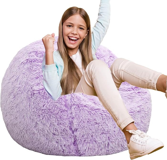 Fluffy Bean Bag Chair for Kids, 2.5FT Round Memory Foam Filled Bean Bag for Teens & Kids, Ultra S... | Amazon (US)