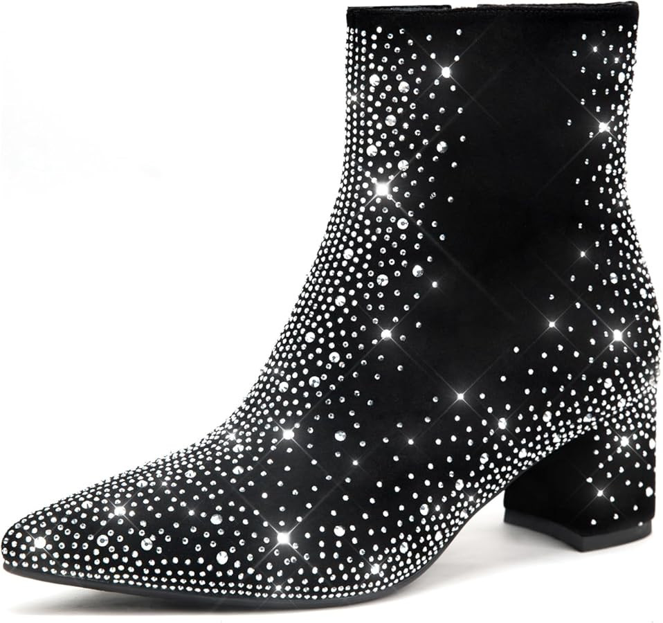 Pasuot Sparkly Rhinestone Boots for Women - Bling Diamond Ankle Boots with Studded Glitter Chunky... | Amazon (US)