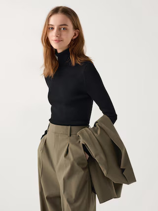 Women's Merino Ribbed Sweater Turtleneck Black Medium UNIQLO US | UNIQLO (US)