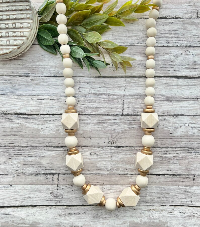 Chunky Neutral Statement Bead Necklace. Lightweight White Wood - Etsy | Etsy (US)