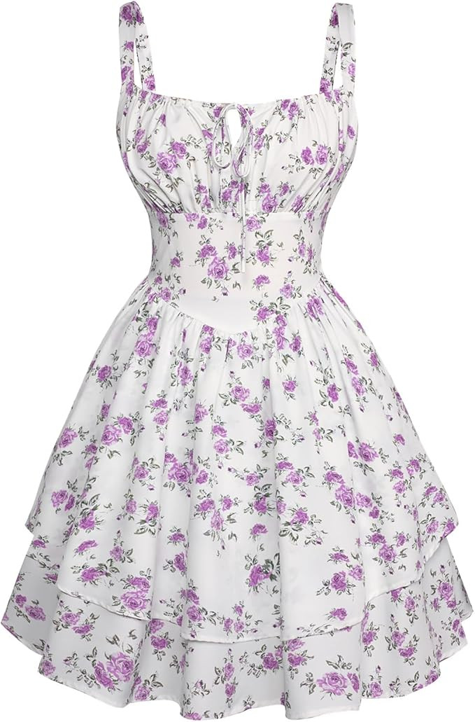 SCARLET DARKNESS Floral Mini Corset Dress for Women Teen 2026 Summer Spring Flowy A-Line Sundress... | Amazon (US)