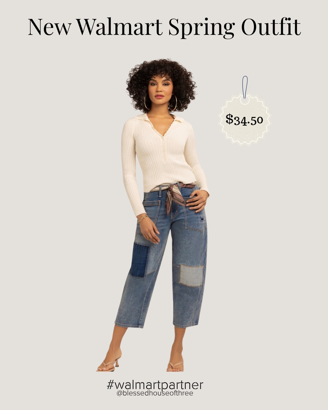 Affordable Walmart spring outfit featuring patchwork denim jeans and a lightweight knit top for everyday casual style. This elevated yet budget-friendly Walmart fashion look is perfect for spring outfits, casual denim styling, and easy daytime wear, with comfortable jeans under $50 that pair effortlessly with neutral tops and sandals.

#LTKSeasonal #LTKootd #LTKPetite