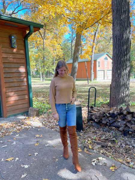 Name a more perfect fall outfit than over the knee boots and a mock neck sweater  

#LTKSeasonal