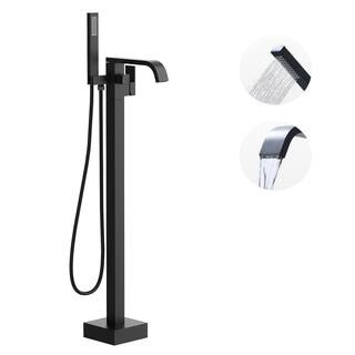Waterfall Single-Handle Freestanding Tub Faucet with Handshower, Floor Mounted Tub Filler Faucet ... | The Home Depot