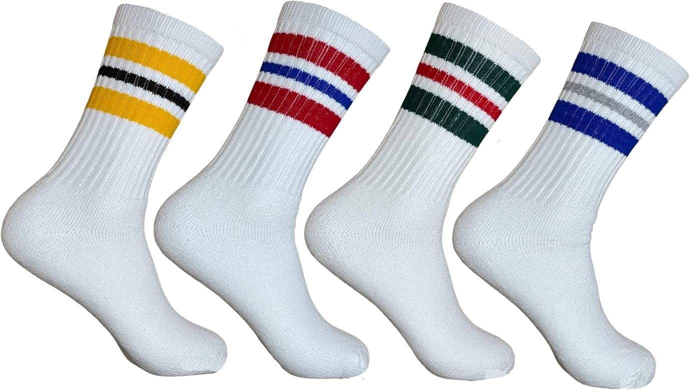 SuNi Apparel Striped Crew Socks - Retro Mens Striped Socks - Stripe Cotton Gym Socks for Men - 4 ... | Amazon (US)