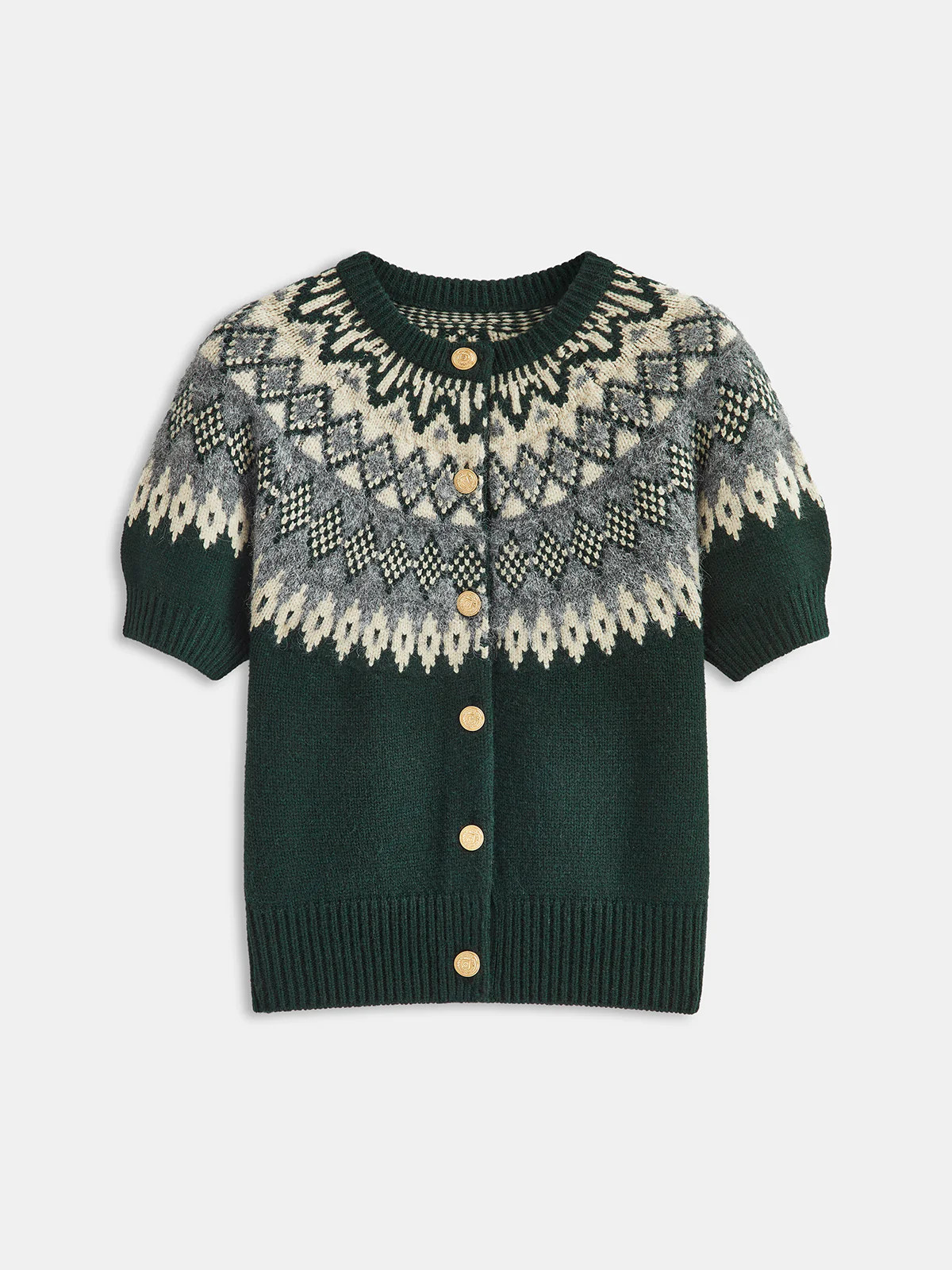 Cashmere-Blend Fair Isle Short-Sleeve Cardigan | Commense