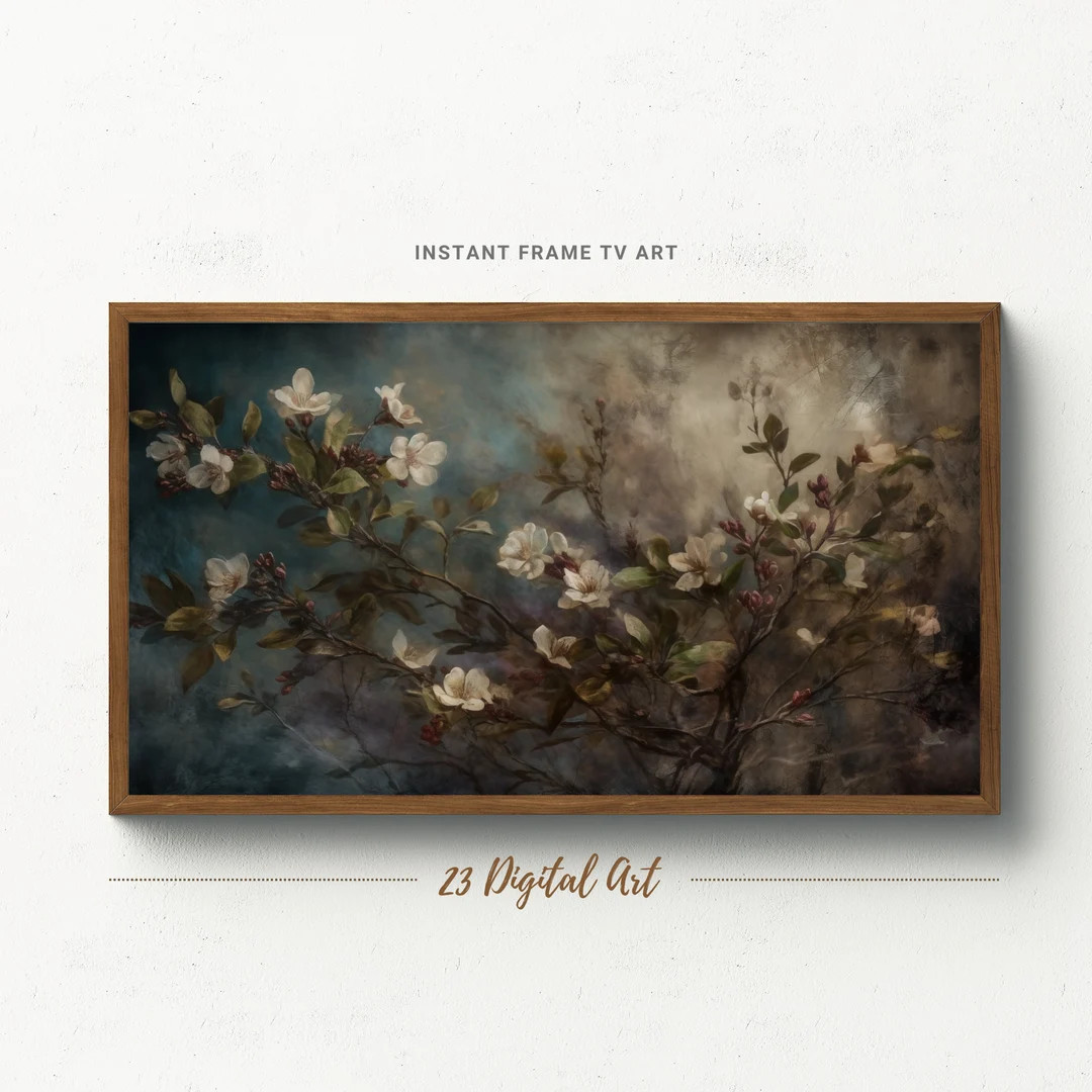 Frame TV Art, Rustic Oil Painting of White Flower Branches, Beautiful Vintage Floral, Classic Neu... | Etsy (US)