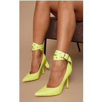 Lime Pu Point Toe Buckle Detail Strap High Heeled Courts | PrettyLittleThing UK