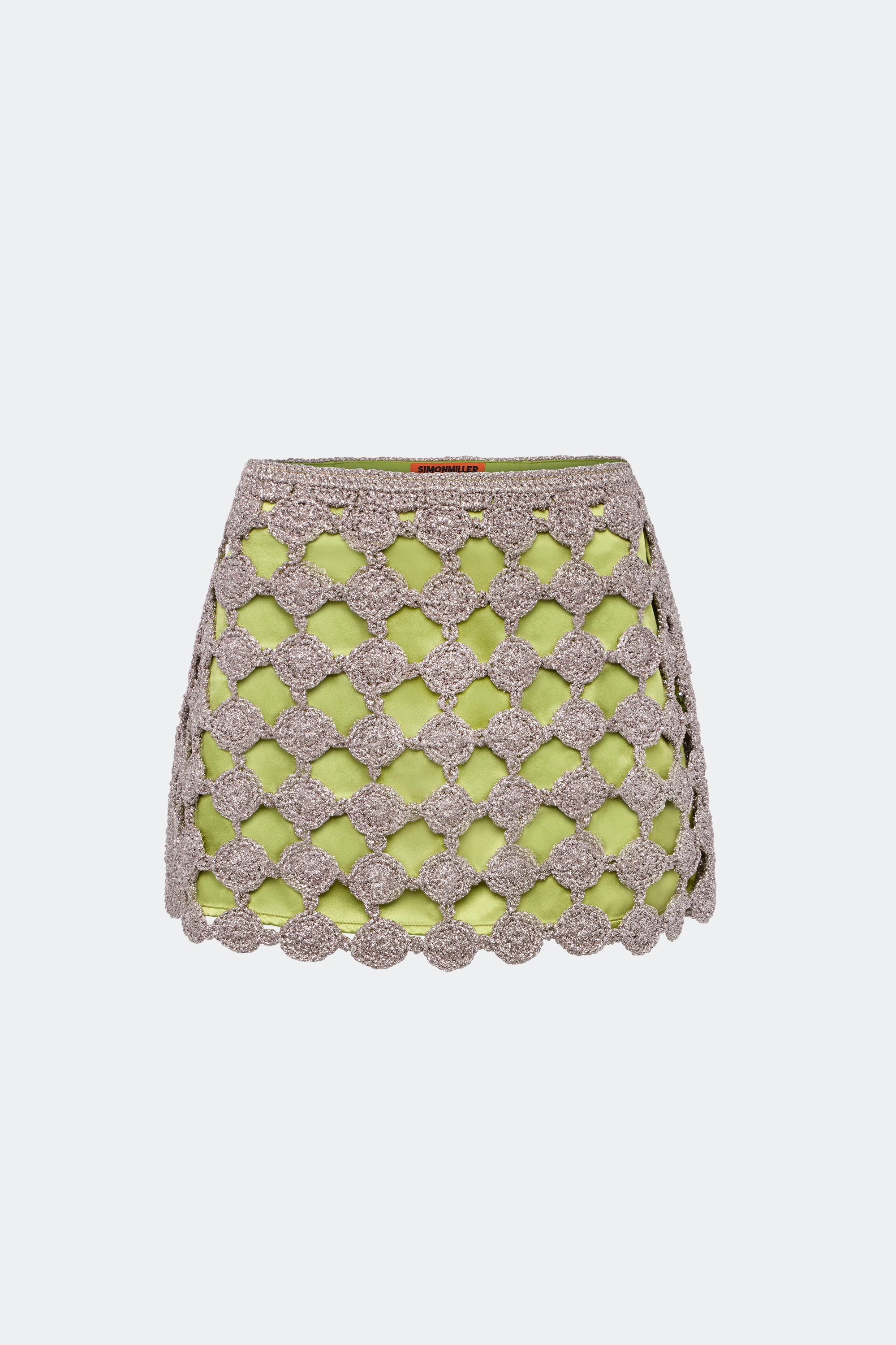 Zera Crochet Mini Skirt In Moss/Satellite Silver | Simon Miller