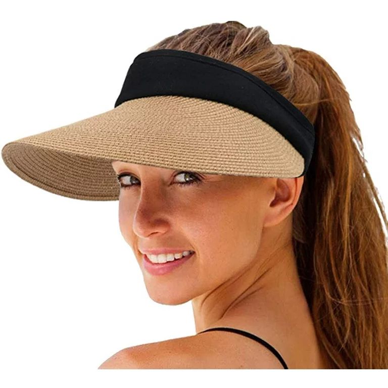 Women Visor Hats Summer Sun Protection Beach Hat Wide Brim Straw Visors Adjustable Golf Sun Cap | Walmart (US)