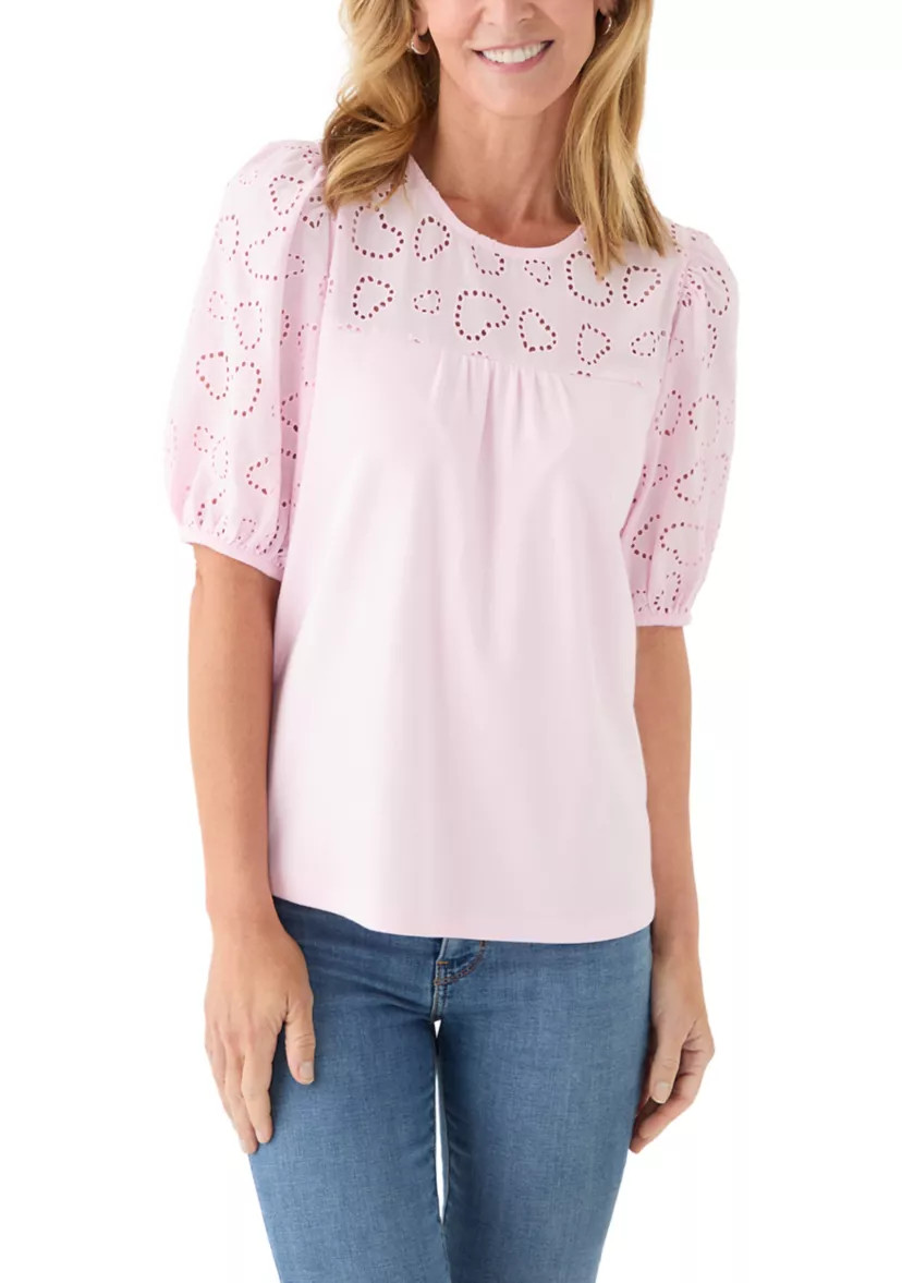 Crown & Ivy™Women's Elbow Eyelet Sleeve Tee | Belk