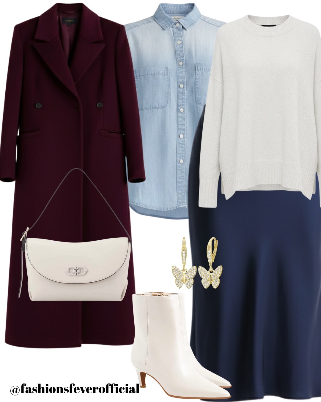 Classic fall layering done right
A rich burgundy long coat instantly elevates this look, styled over a soft cream sweater and a light chambray shirt for that effortless, polished vibe. The navy satin midi skirt adds beautiful movement, while white boots and a structured ivory shoulder bag keep everything timeless and chic. Finished with delicate statement earrings for a subtle touch of glam.

Perfect for workdays, coffee runs, or casual meetings when you want to look put-together without trying too hard.

Add tights for extra warmth.

Flatlay shows the actual pieces. AI-generated image used for outfit inspiration only.

Shop all the pieces linked below 👇
#LTKFashion #LTKStyletip

#LTKSeasonal #LTKWorkwear