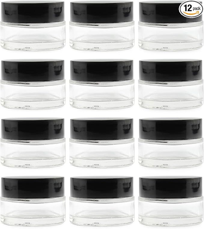 Cornucopia 15-Milliliter Clear Glass Balm Jars (12-Pack); 1/2 oz Cosmetic Jars with Lined Black P... | Amazon (US)