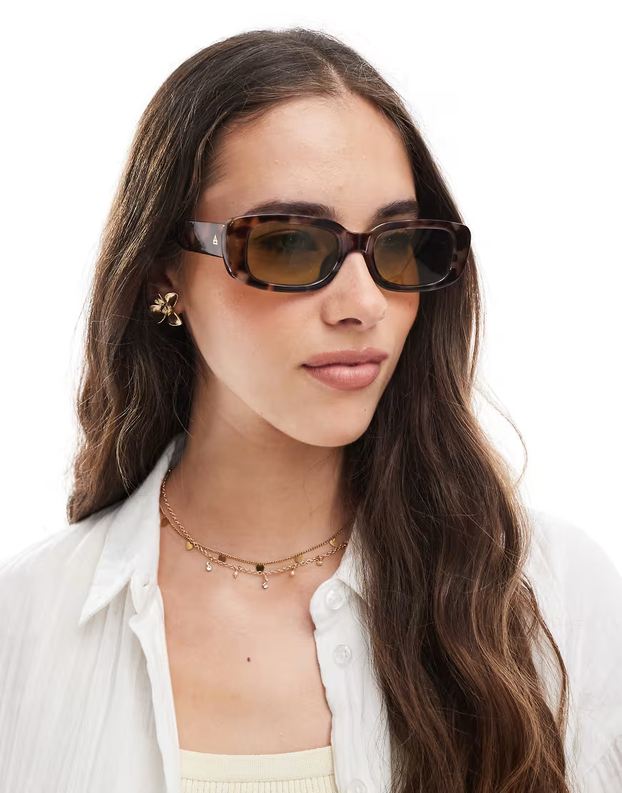Aire Ceres slim rectangle sunglasses with yellow lenses in tort-Brown | ASOS (Global)