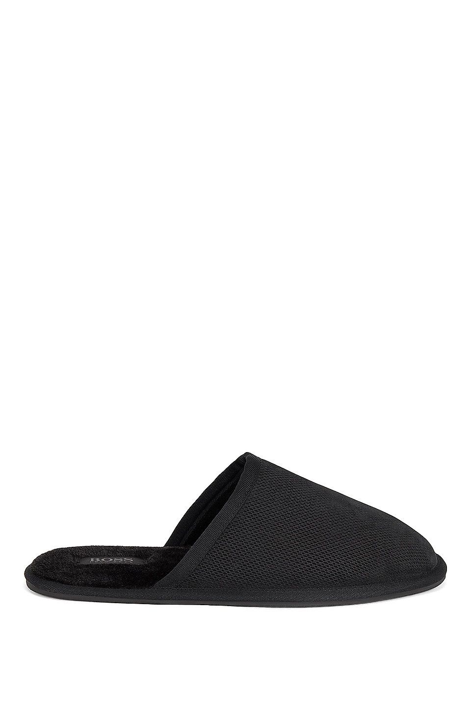 BOSS - Monogrammed slippers in suede with faux-fur lining | Hugo Boss (UK)