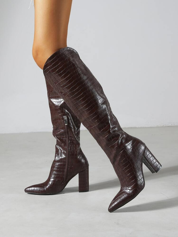 Stiefel mit Krokodil Prägung und spitzer Zehenpartie | SHEIN