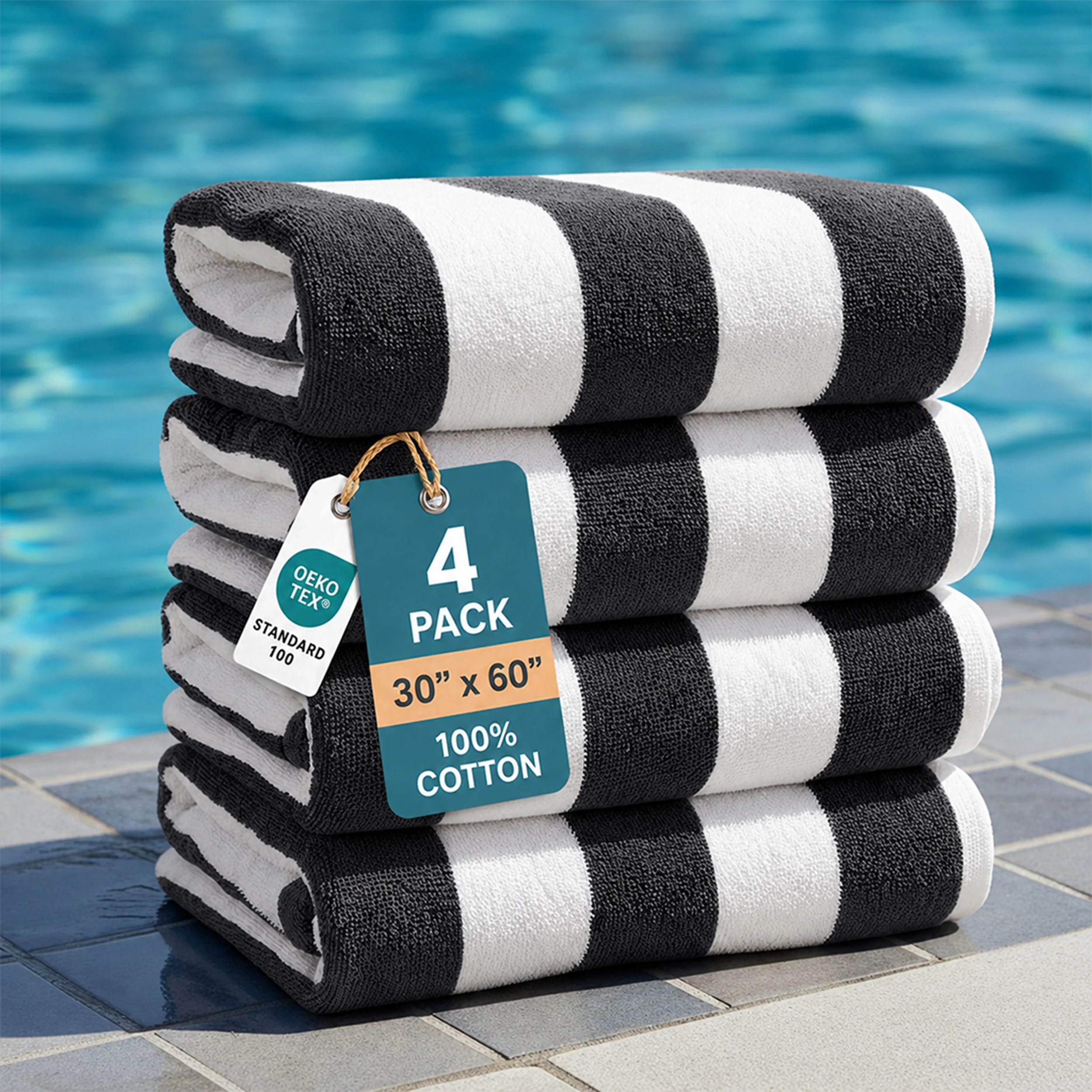 Casa Platino Cotton Turkish Beach Towel - Pack of 4 Cabana Stripe Pool Towels for Adults (30" x 6... | Walmart (US)