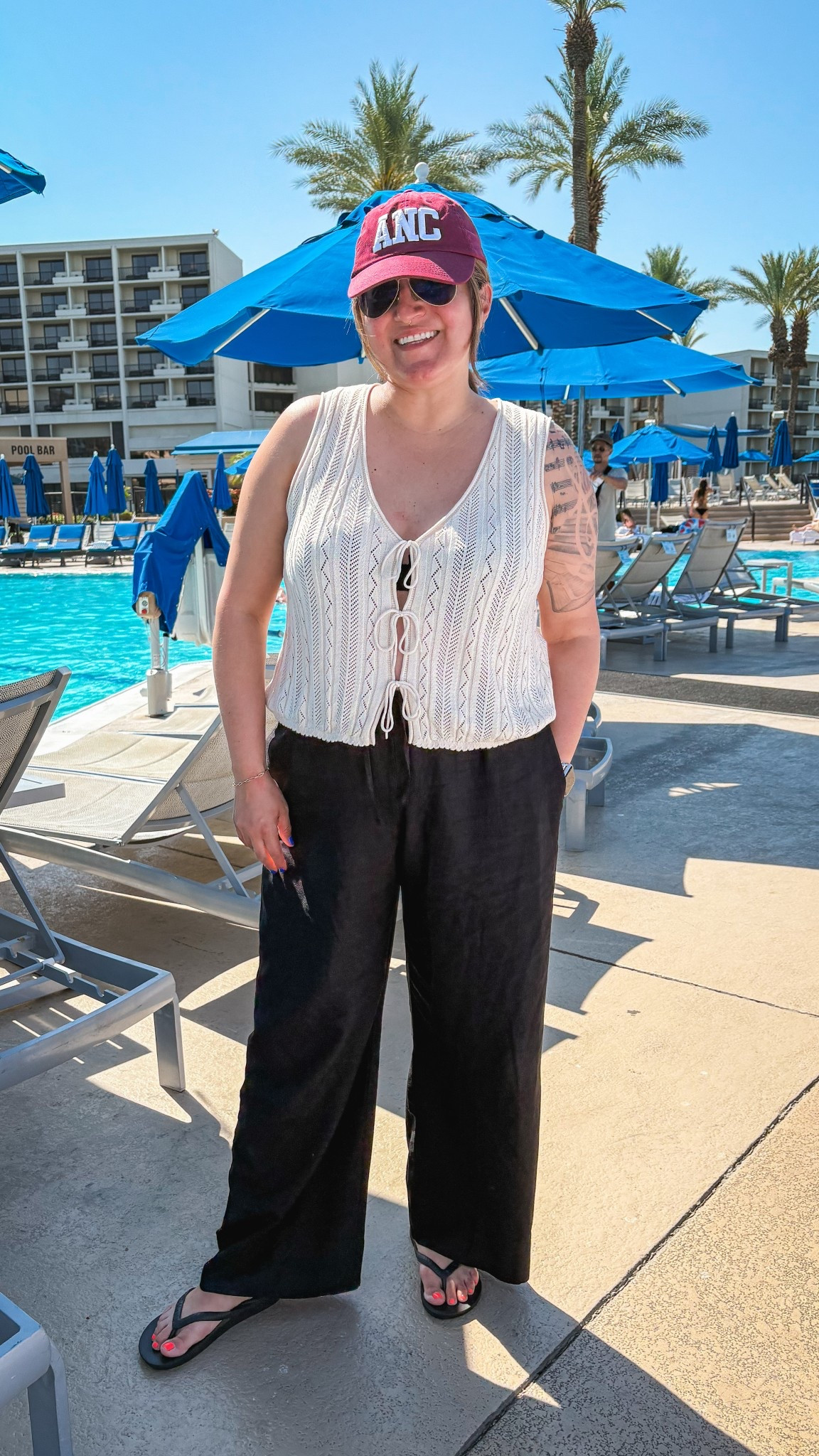 Today’s poolside ‘fit. Old Navy crochet top (XL), GAP linen pants (L), Archie’s flip flops 

#LTKOver40 #LTKSummerEdit #LTKMidsize