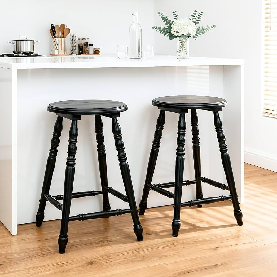 chairus 24" Black Backless Round Counter Height Bar Stools Set of 2 | Amazon (US)
