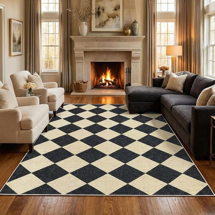 GarveeHome 6x9 Checkered Area Rug Black and Brown Washable Living Room Rug | Amazon (US)