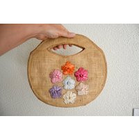 straw Bag Small Bag, Handbag, Vintage Round Summer With Flowers, Retro Party | Etsy (US)