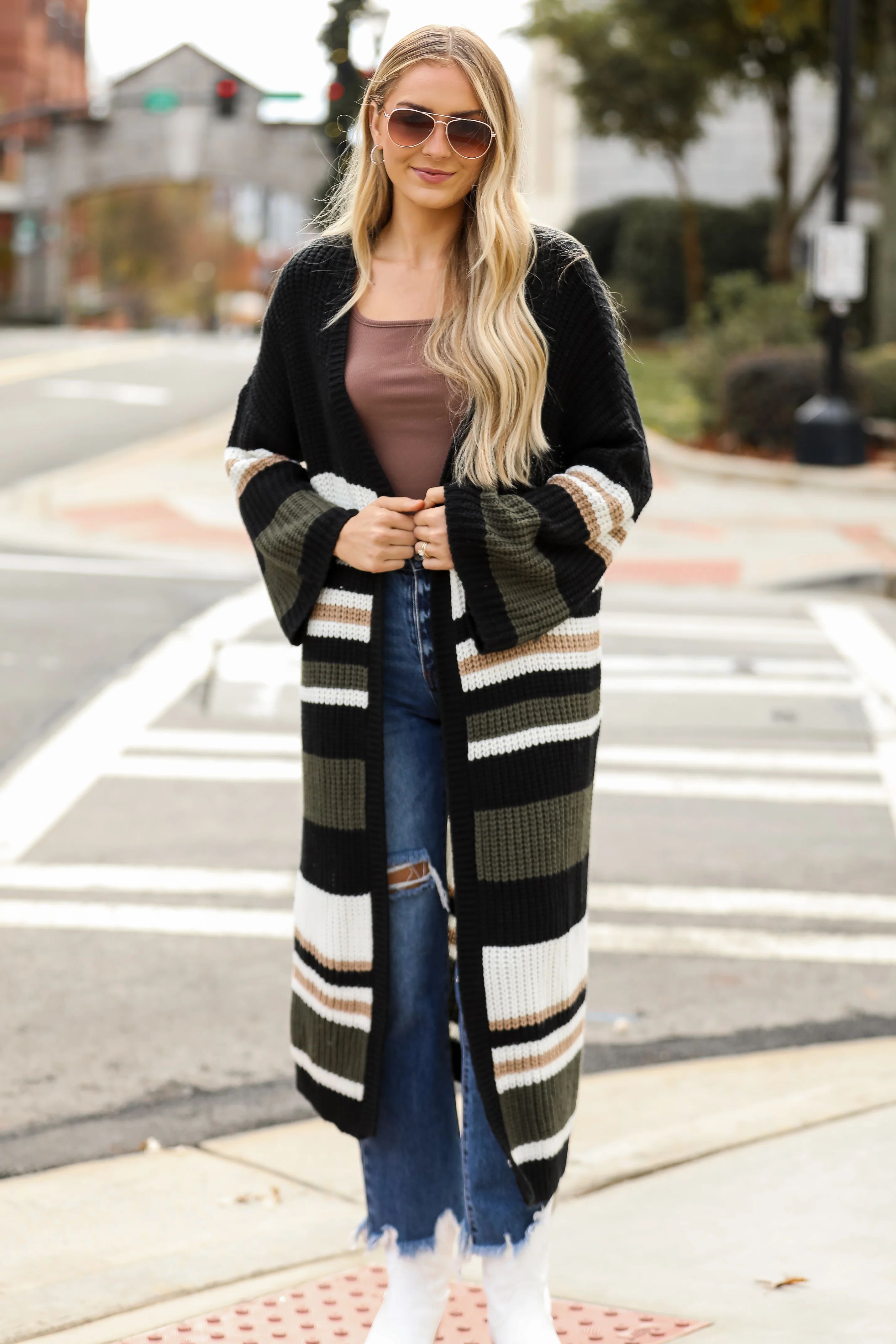 FINAL SALE - Means Everything To Me Black Striped Longline Cardigan | Dress Up