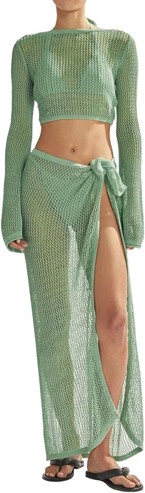 Women's Swimsuits Cover Ups Set for Crochet Bathing Suit Hollow Out 2 Piece Bikini Coverup Beach ... | Amazon (US)