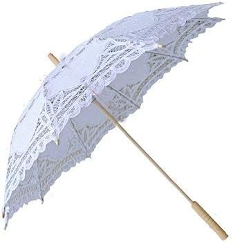 Lace Parasol Umbrella Wedding White Cotton Fashion Wooden Handle Decoration Umbrella | Amazon (US)