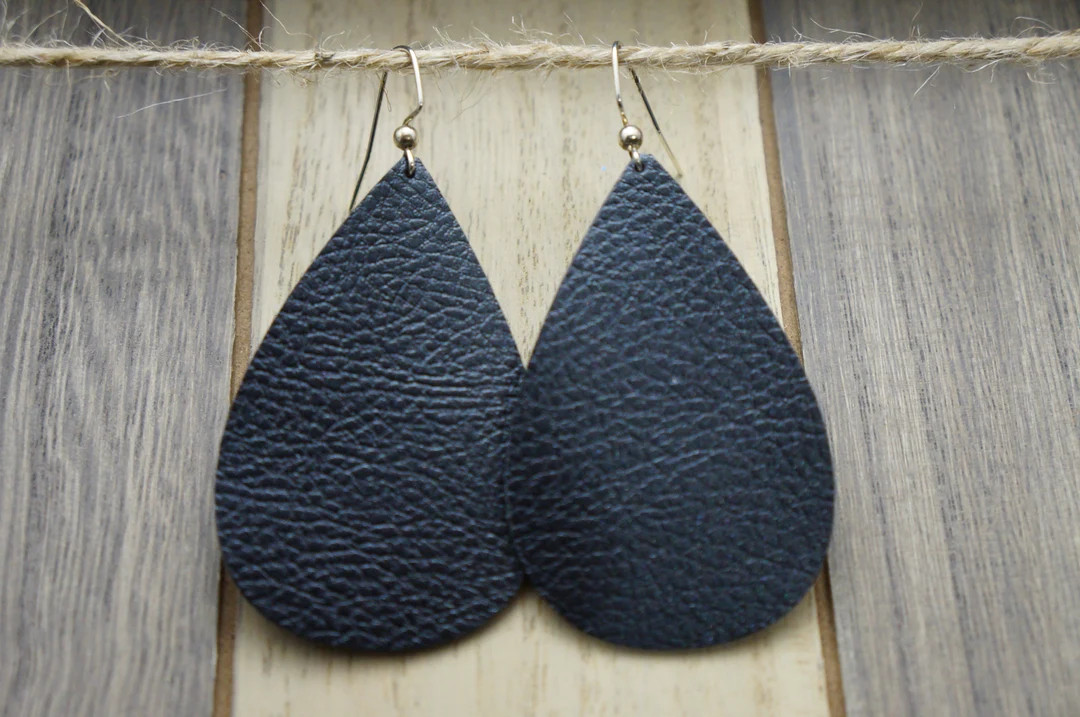 Lg. Teardrop Earrings- Black (vegan Leather, Faux Leather, Trendy Earrings, Lightweight Earrings)... | Etsy (US)