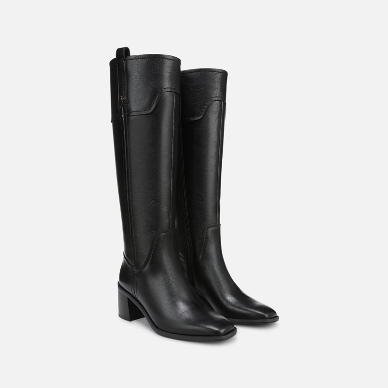 27 EDIT Emmie Knee High Boots, Black Leather, 7.5M Block Heels, Zip Closure, Rubber Outsole | Naturalizer