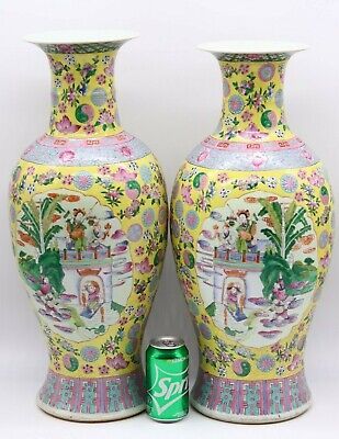 Large Chinese Antique Famille Rose Porcelain Vase Pair With Figures and Flowers | eBay US