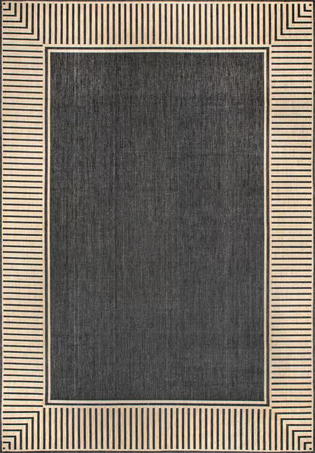 Dark Grey Striped Border Indoor/Outdoor Flatweave Area Rug | Rugs USA