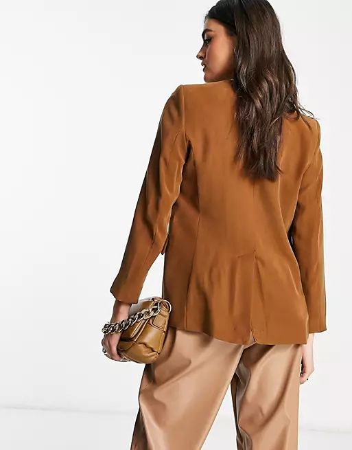 Mango collarless blazer in brown | ASOS (Global)