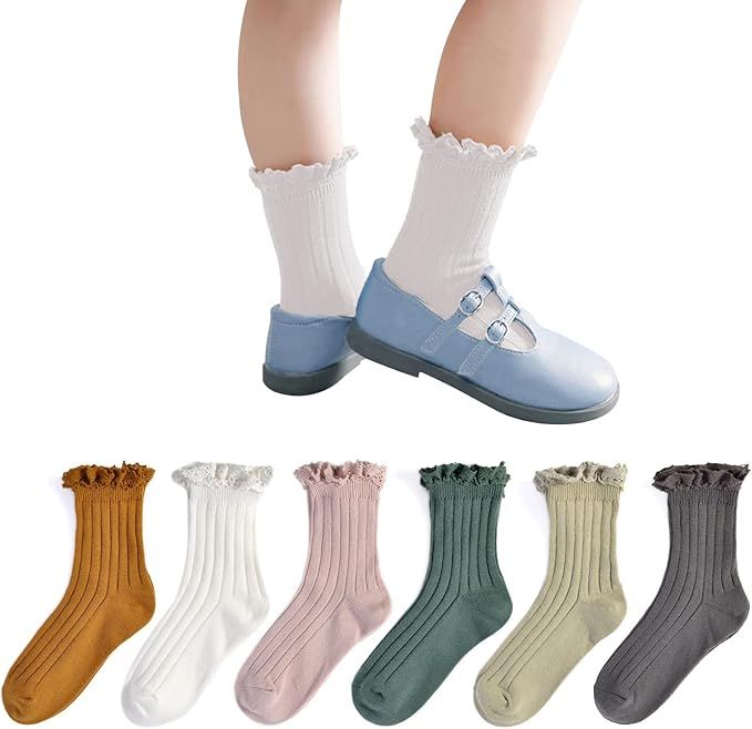 Baby Girl Socks 5/6 Pairs Toddler Triple/Double Ruffle Lace Socks Dress Frilly Bow Ankle Socks 1-... | Amazon (US)