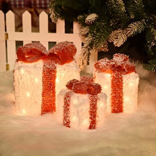 COVFEVER Light up Gift Boxes, Light up Red Bows Present Boxes with Battery Operated for Christmas... | Amazon (US)