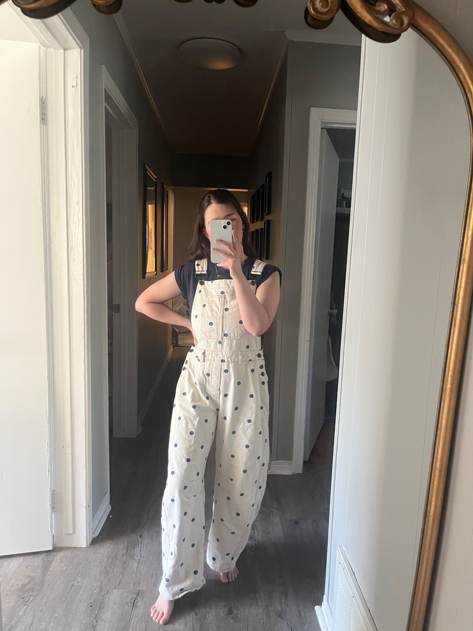 The cutest polka dot barrel overalls! Great FP lookalike 