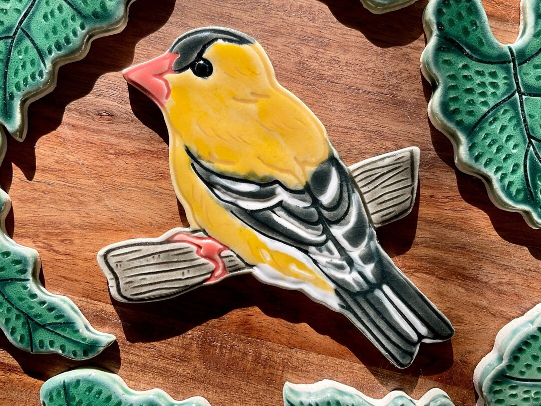 Ceramic Goldfinch Mosaic Tile, Handcrafted and Glazed, Songbird Garden Tile for Crafting and Maki... | Etsy (US)