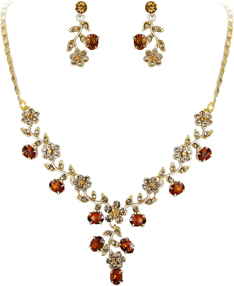 EVER FAITH Austrian Crystal Flower Leaf Bridal Party Jewelry Set for Women | Amazon (US)
