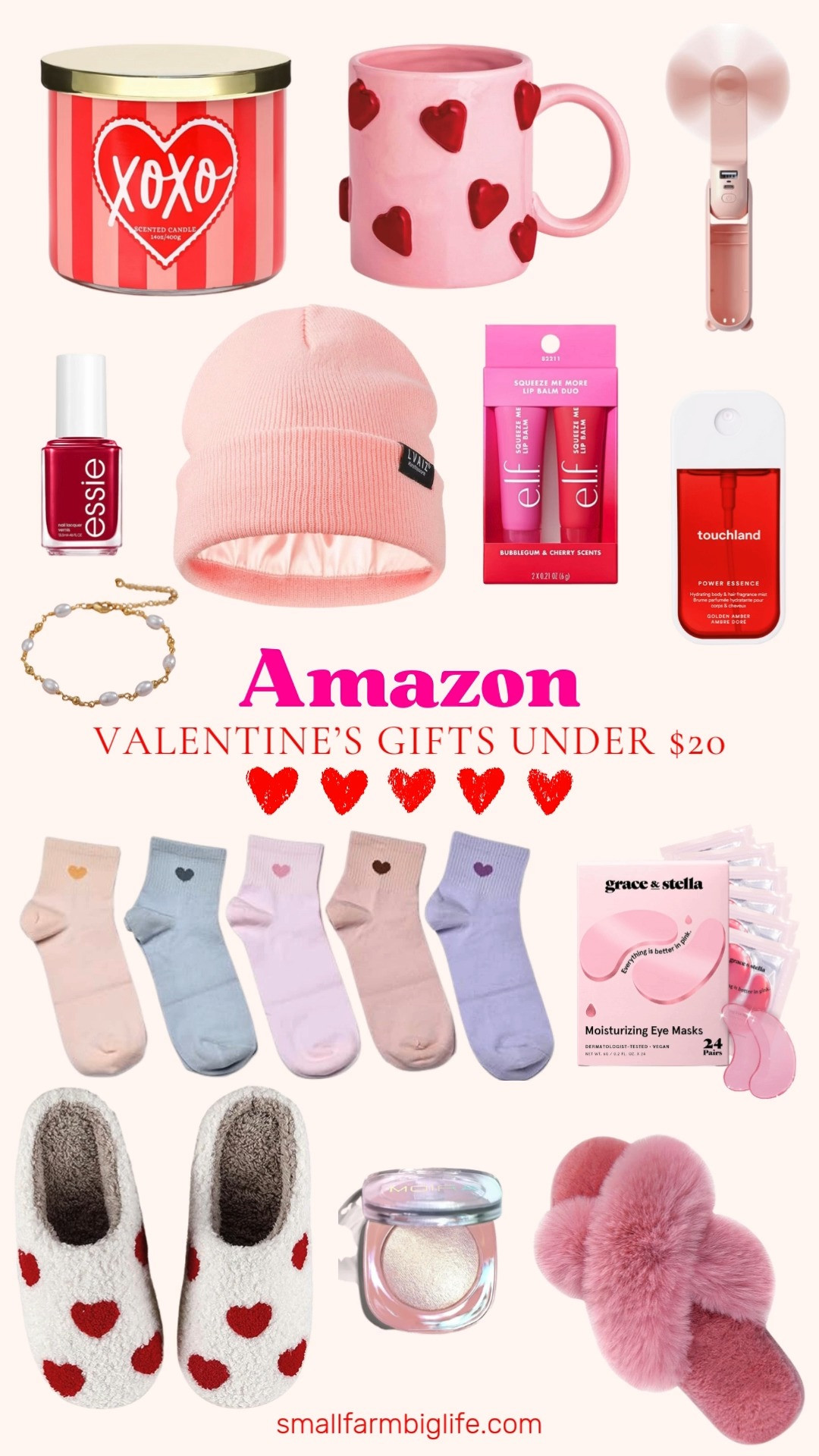 Cute, cozy, and all under $20 💕🎁 These Amazon Valentine’s gift ideas are perfect for little surprises. Think pink mugs with red hearts, candles, heart ankle socks, and cozy slippers with hearts. Add in beauty favorites like red nail polish, an e.l.f. lip gloss set, Touchland mist, eye masks, plus sweet accessories like a gold and pearl bracelet or pink beanie for easy, thoughtful gifting on a budget ✨ 

 #LTKSeasonal #LTKFindsUnder50