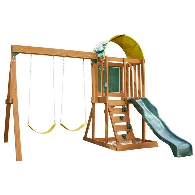 KidKraft Ainsley Wooden Outdoor Swing Set with Slide and Rock Wall | Walmart (US)