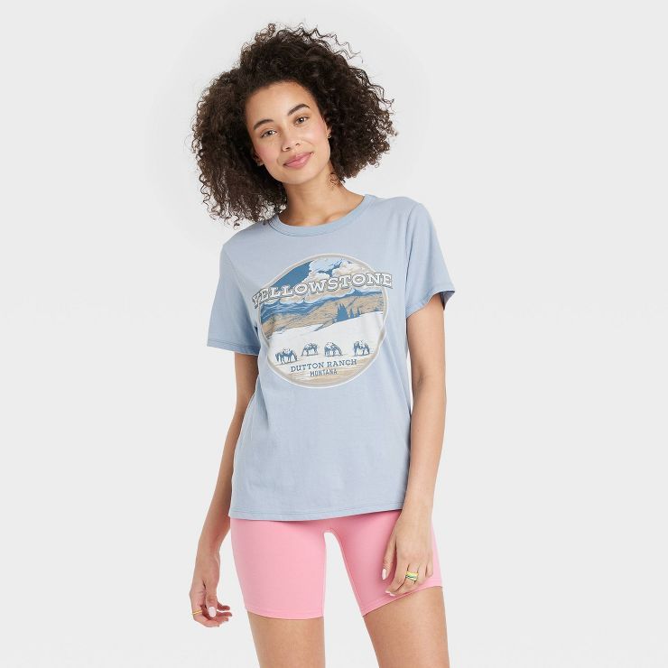 Women's Yellowstone Short Sleeve Graphic T-Shirt - Blue | Target