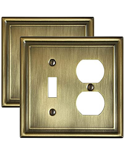 ZILLSEA Combination 1 Toggle and 1 Duplex Metal Wall Plate, Decorative Antique Brass Switch Plates and Outlet Covers, Midsize, 2-Gang, 2-Pack, Corrosion Resistant | Amazon (US)