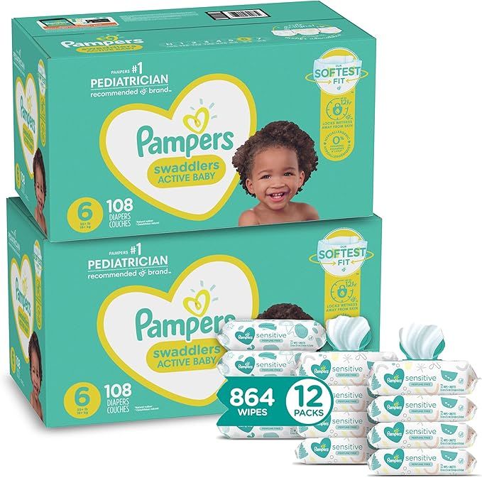 Pampers Swaddlers Disposable Baby Diapers Size 6, 2 Month Supply (2 x 108 Count) with Sensitive W... | Amazon (US)