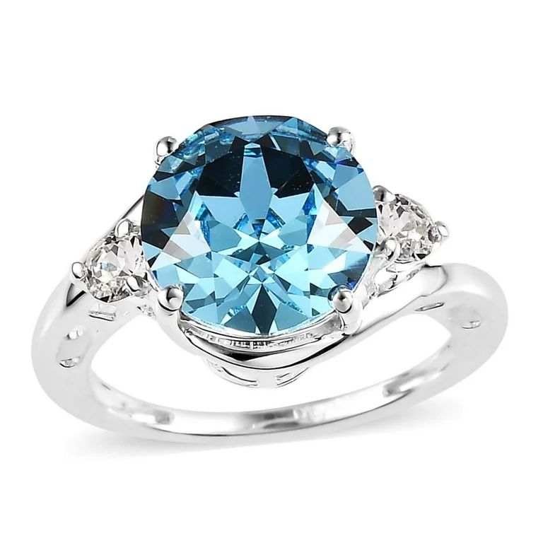 Blue Aquamarine White Crystal Round 925 Sterling Silver 3 Stone Ring for Women Jewelry Size 7 Bir... | Walmart (US)